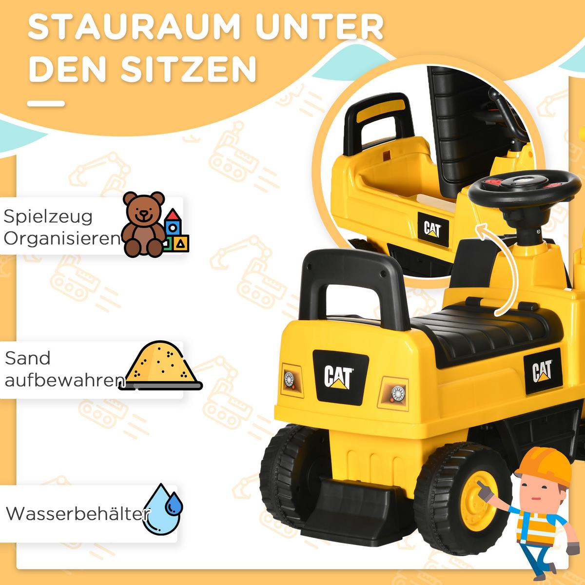 SITZBAGGER, Rutscherfahrzeug mit steuerbarer Schaufel, Aufsitzbagger, Rutschauto - Gelb, Kunststoff (85/27.5/47.5cm) - HOMCOM