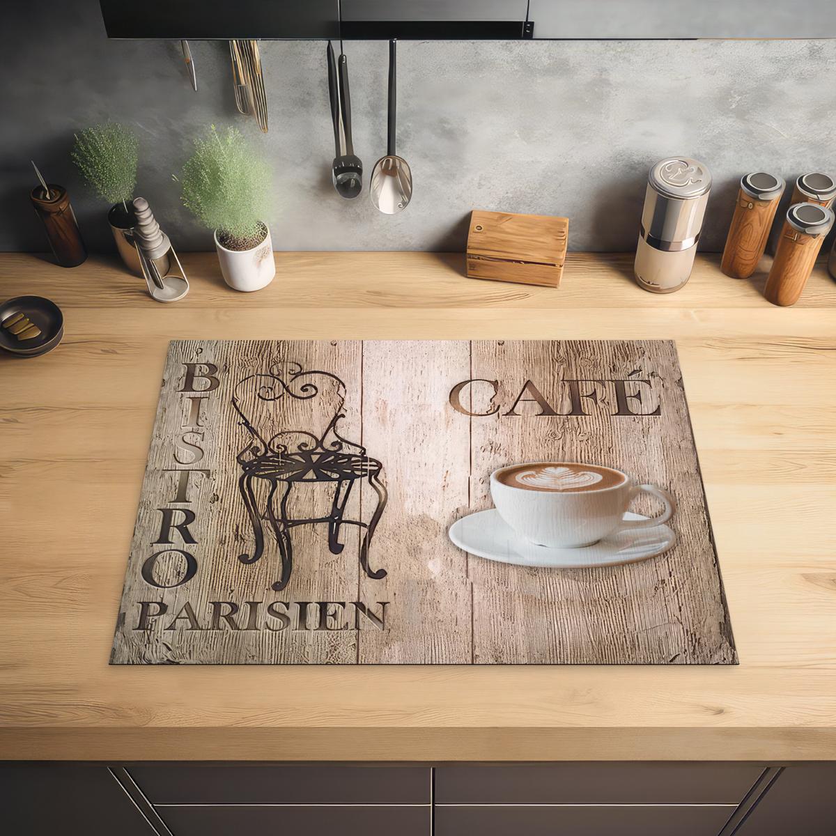 HERDABDECKPLATTE Bistro Parisien - Café - Kaffee - Jahrgang Induktionsmatte 71x52 cm - Cappuccino, Kunststoff (71/52/0.2cm) - MuchoWow