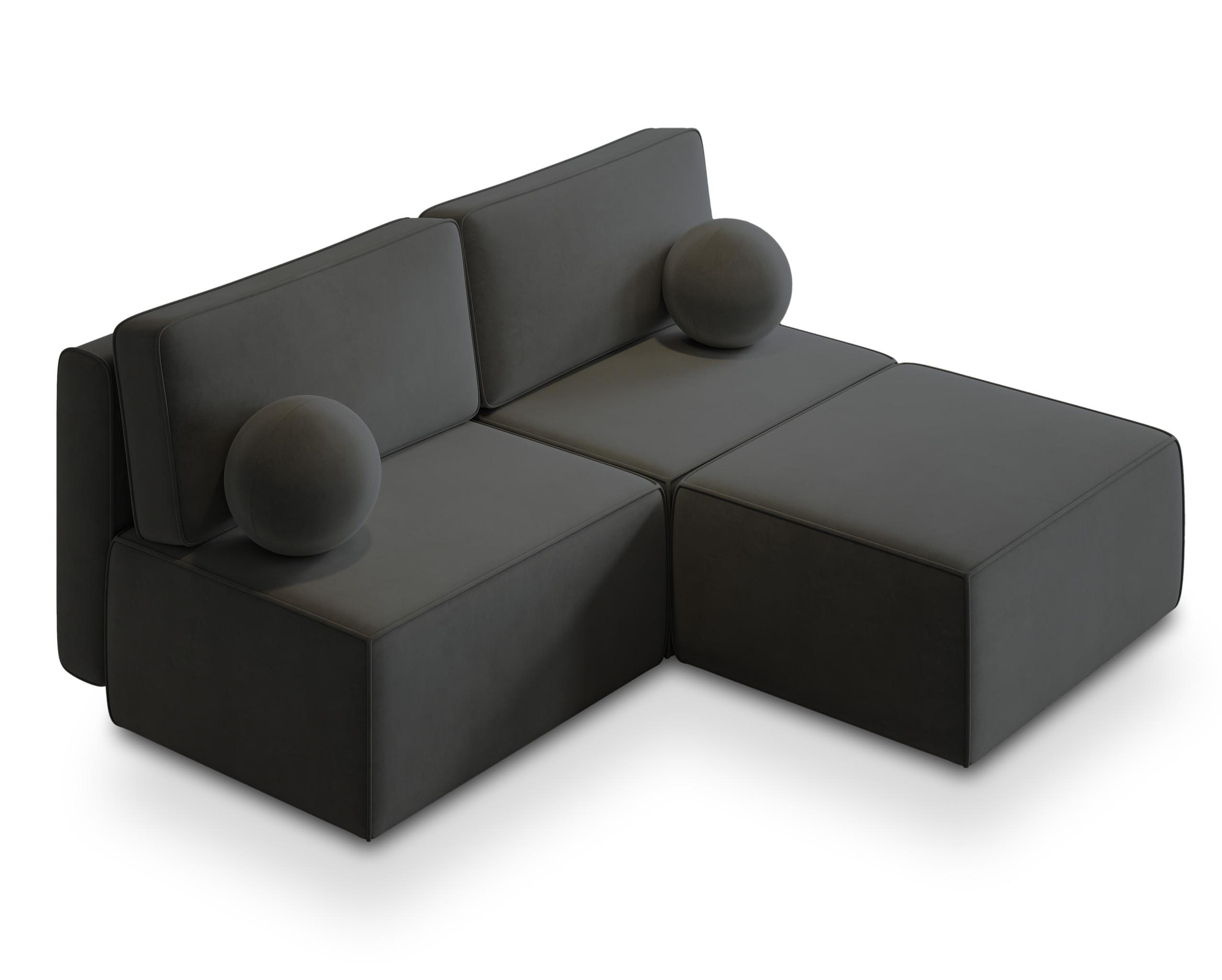 ECKSOFA VARNA M Schwarz Velours-Stoff mit Schlaffunktion - Schwarz/Grau, Holz/Kunststoff (196/158cm) - MASSENO