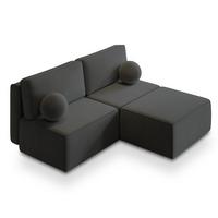 ECKSOFA VARNA M Schwarz Velours-Stoff mit Schlaffunktion - Schwarz/Grau, Holz/Kunststoff (196/158cm) - MASSENO