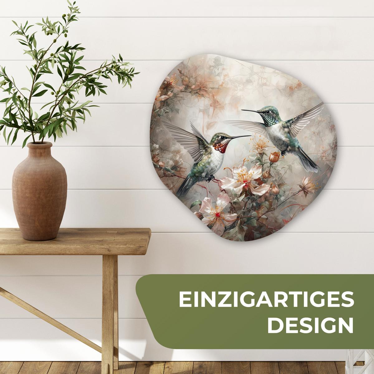 WANDBILD Kolibri - Vögel - Blumen - Pflanzen Wandbild 60x60 cm - Hellgrün, Kunststoff (60/60cm) - MuchoWow