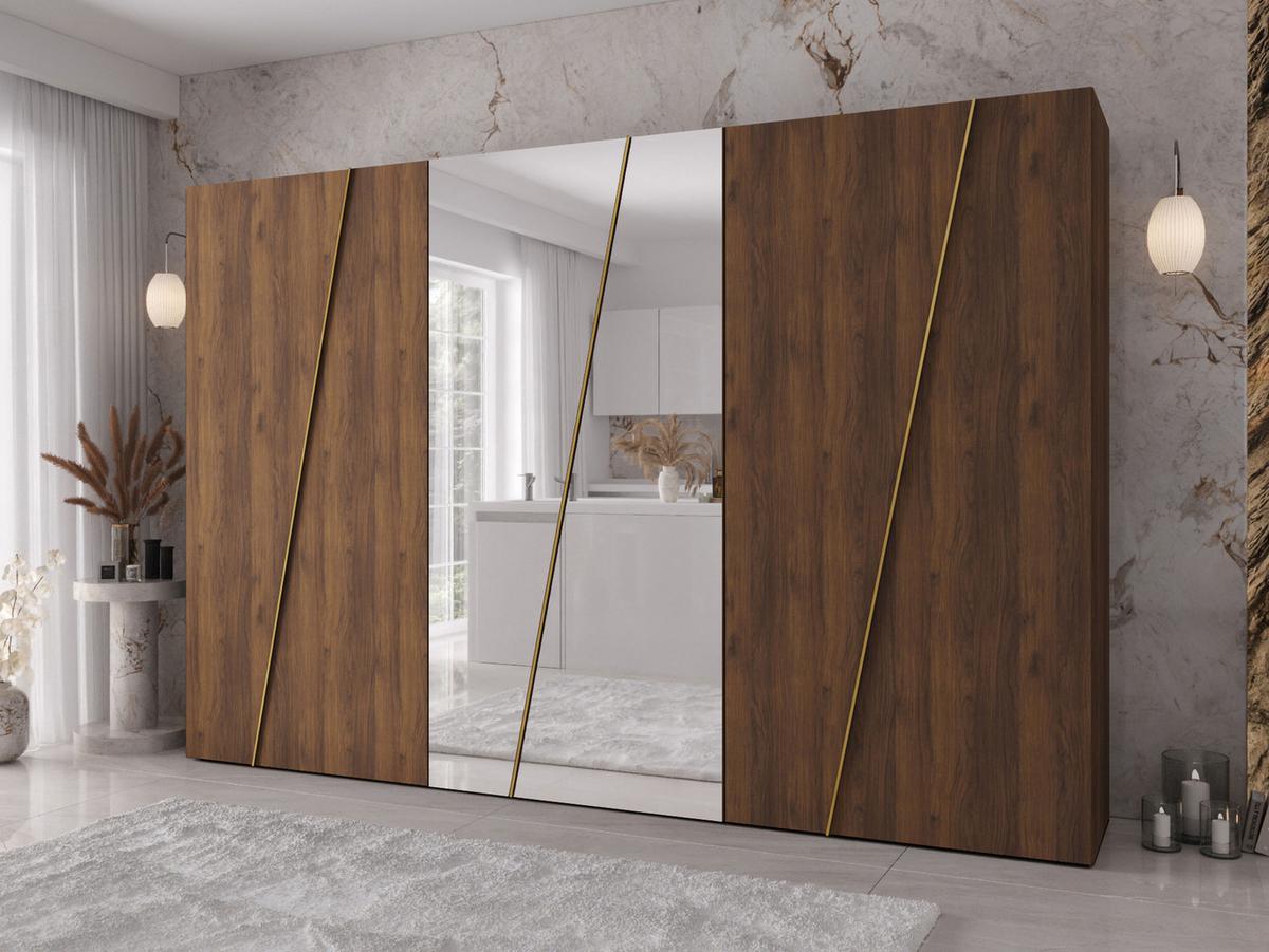 DREHTÜRENSCHRANK Zen 2L 300 cm - Goldfarben/Nussbaumfarben, Holzwerkstoff/Kunststoff (300/202/50cm) - MIRJAN24