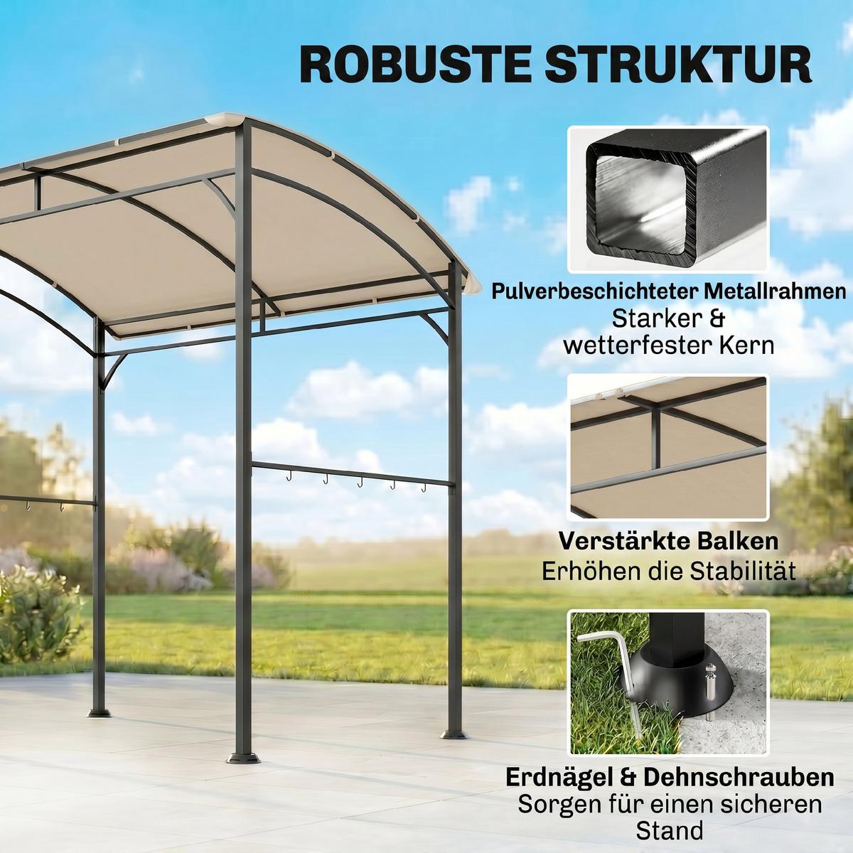 GRILLPAVILLON, Polyester, Beige+Schwarz - Beige, Metall (150/220/215cm) - Outsunny