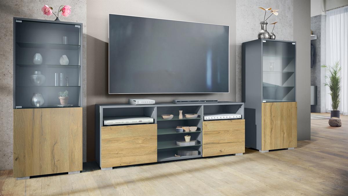 WOHNWAND Granada Eiche Natur - Eichefarben, Holzwerkstoff (286/122.5/35cm) - Vladon