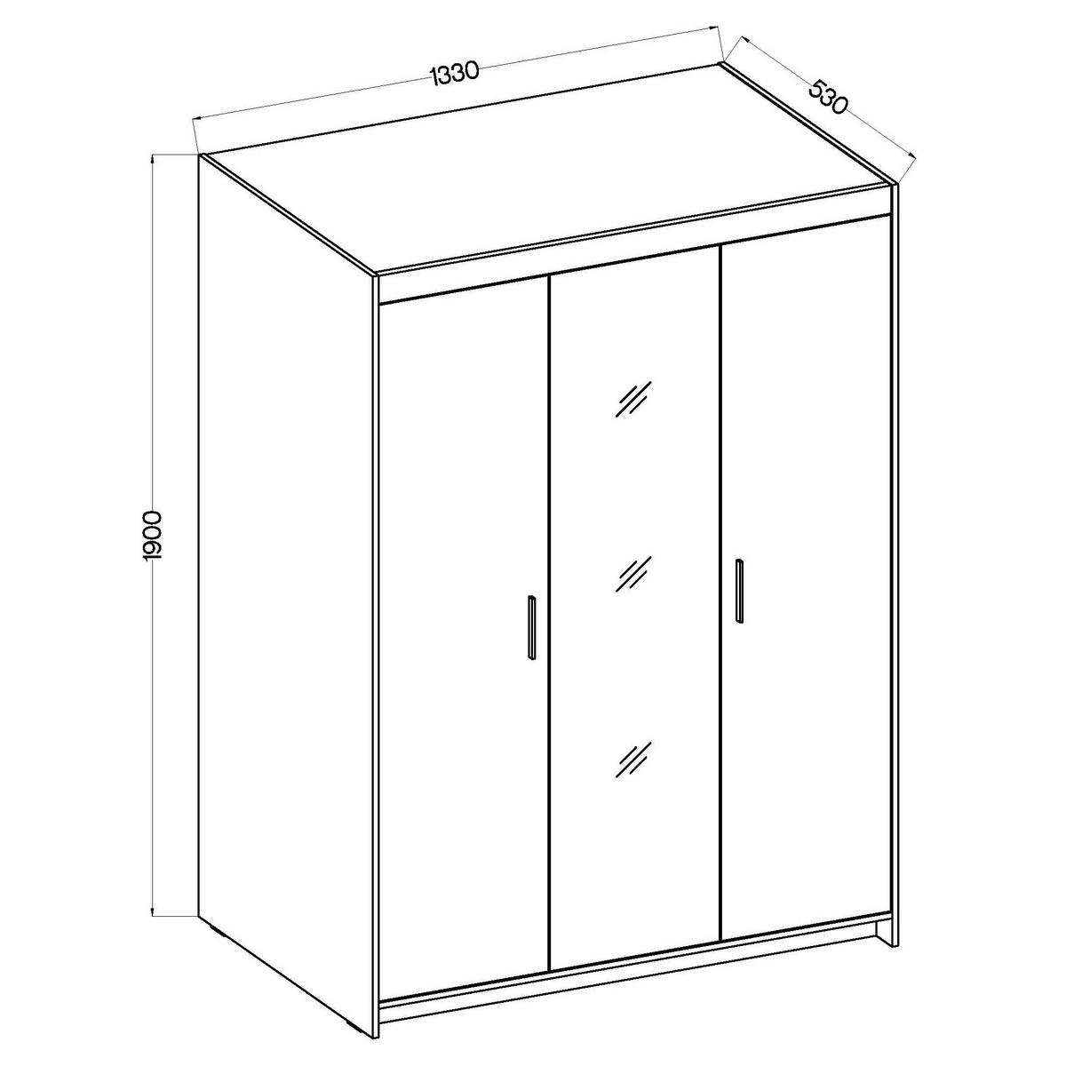 DREHTÜRENSCHRANK ELENORA 133/190,5/53cm 3-türig mit Spiegel Sonoma Eiche - Sonoma Eiche, Holzwerkstoff (133/190.5/53cm) - MASSENO