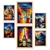 POSTER Set Mit 6 Herbst Im Ölgemälde Stil A3 & A4 Rahmen Aus Hellem Holz - Beige, Papier (29/3cm) - Nacnic