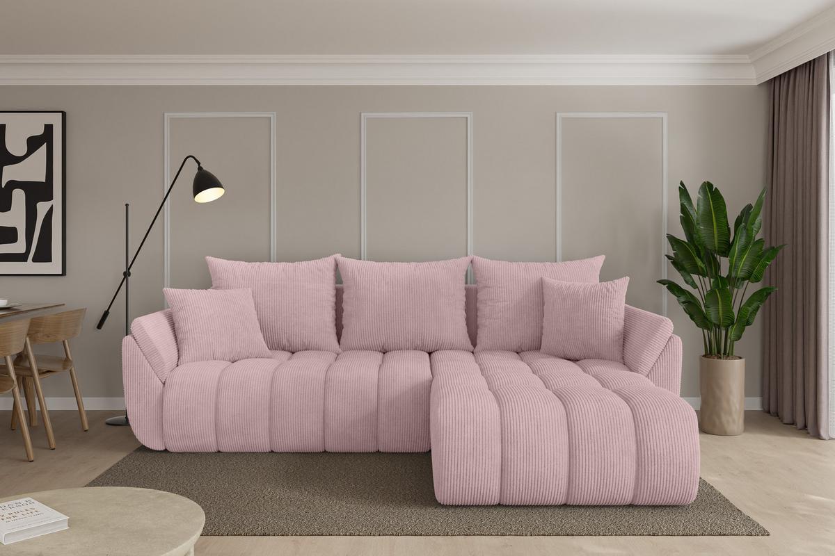 ECKSOFA mit Schlaffunktion Ottomane Rechts TOKO-L-v1 277x194x86 Rosa Cord - Schwarz/Rosa, Holzwerkstoff/Kunststoff (277/194cm) - ALTDECOR