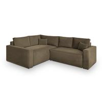 ECKSOFA ERONIS L-S Beige Velours-Stoff mit Schlaffunktion - Beige, Holz (265/194cm) - MASSENO