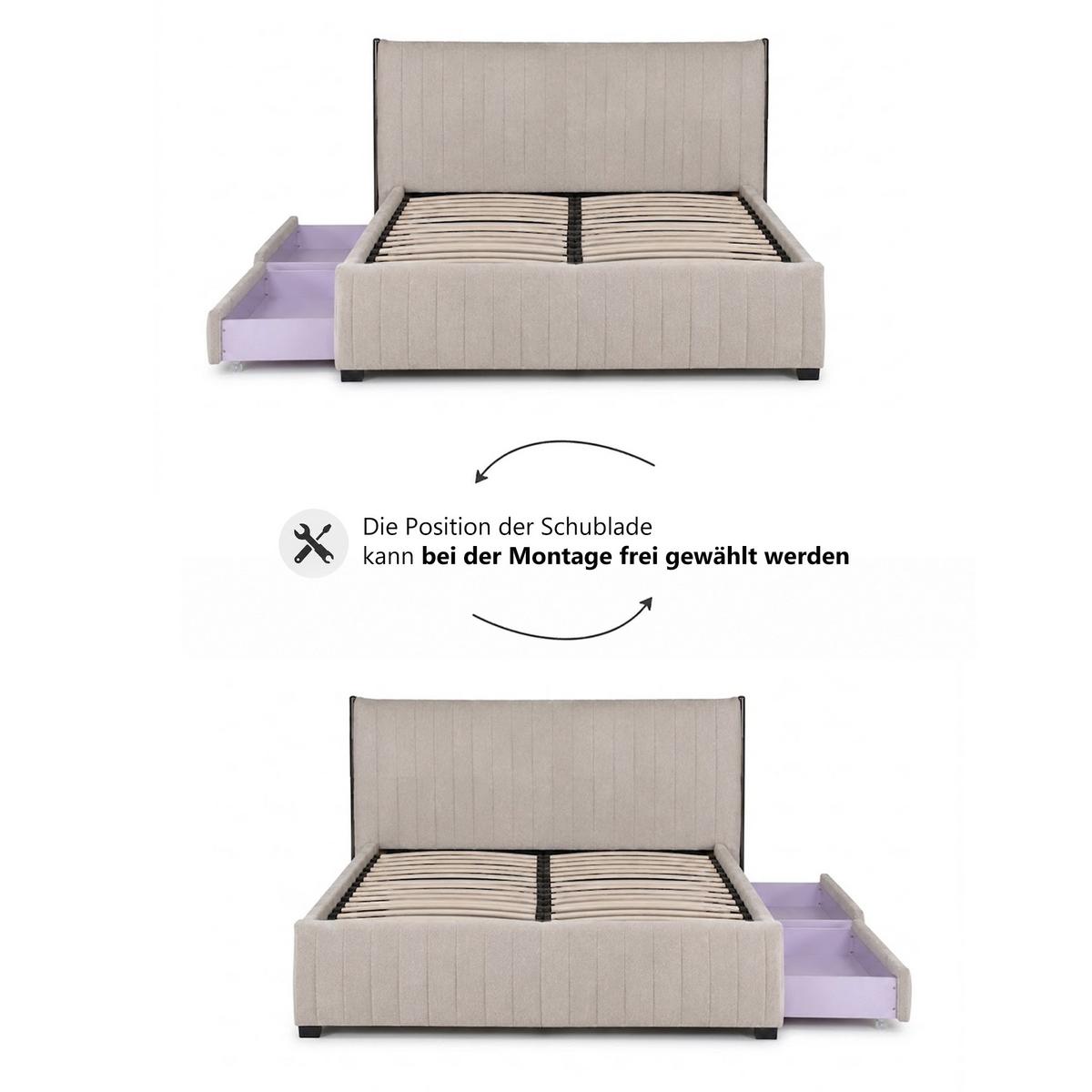 POLSTERBETT Calma mit Schaumstoffmatratze 10 cm, 2 Bettkastenschubladen, 160x200 cm, Bouclé-Stoff, Dunkelgrau - Dunkelgrau, Textil (160/200cm) - Beautysofa