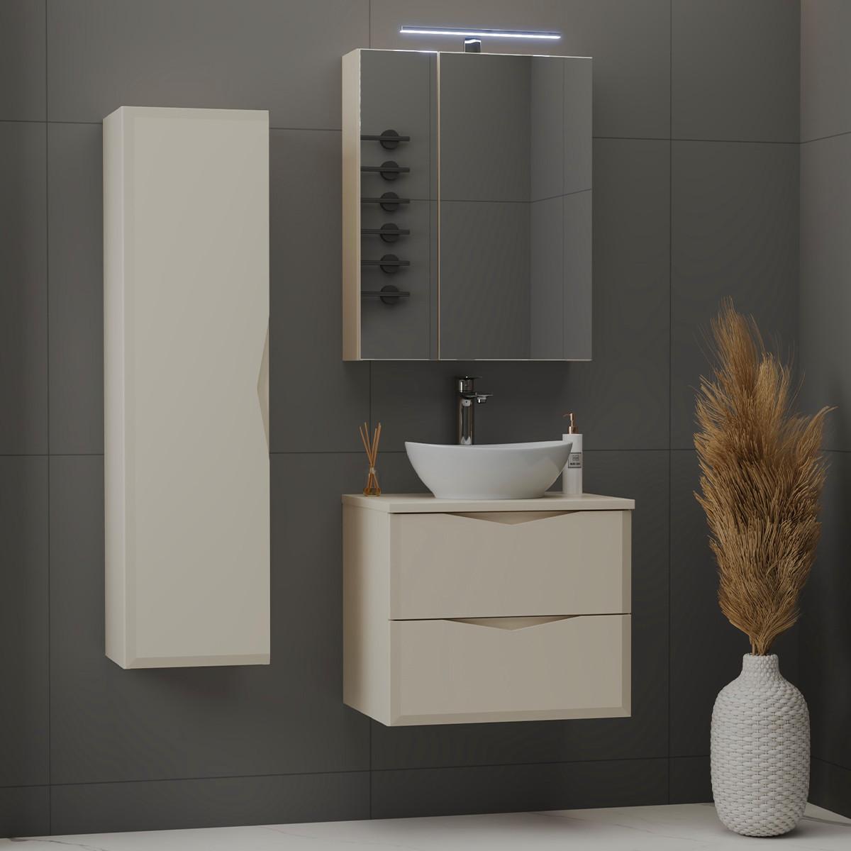 BADMÖBEL 60.6cm Ellie 2er-Set Kaschmir - Beige, Holzwerkstoff (60.6/52.2/46.5cm) - Petits-meubles