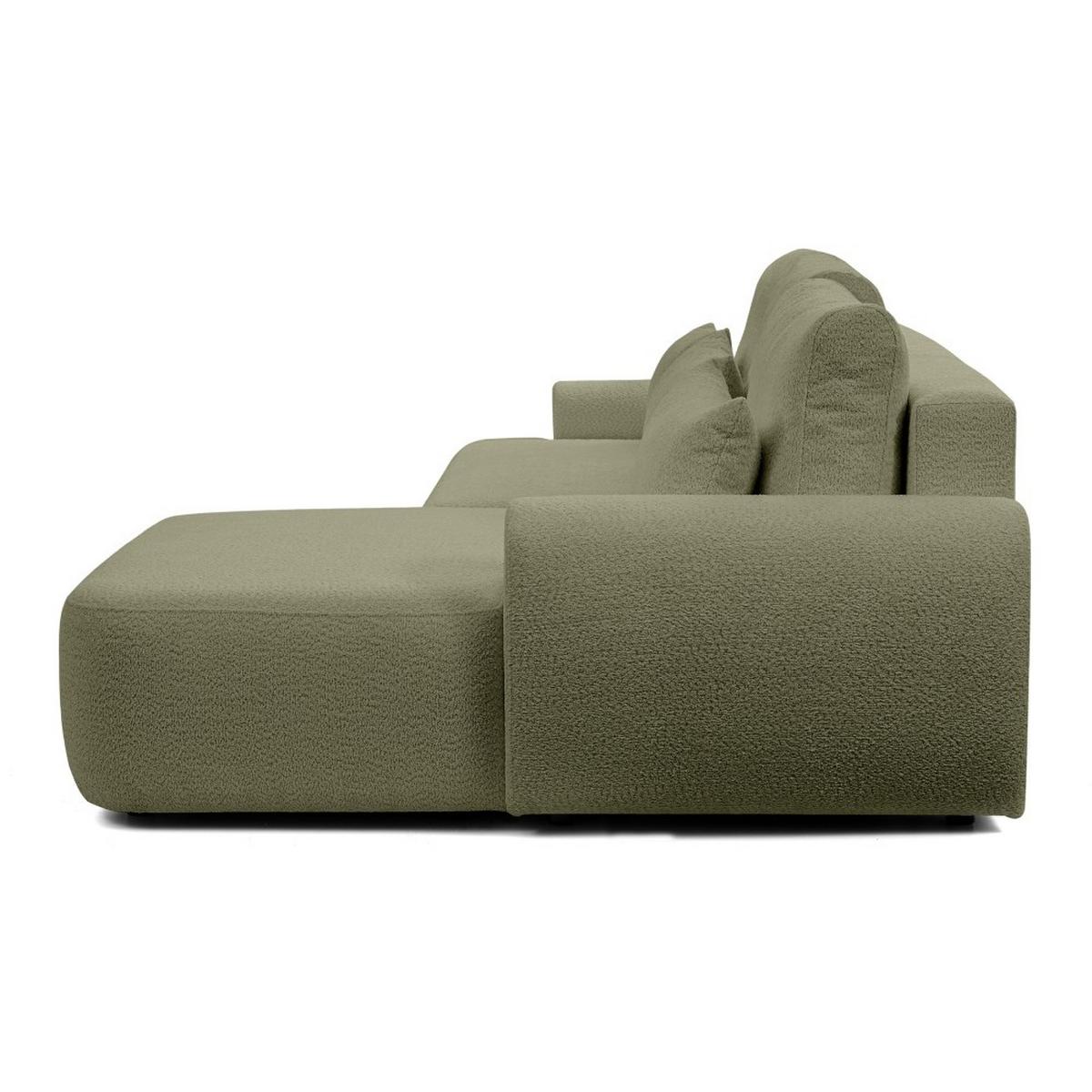 ECKSCHLAFSOFA Oliver im Bouclé-Gewebe, Hellgrün, rechts - Schwarz/Hellgrün, Textil (266/160cm) - Beautysofa