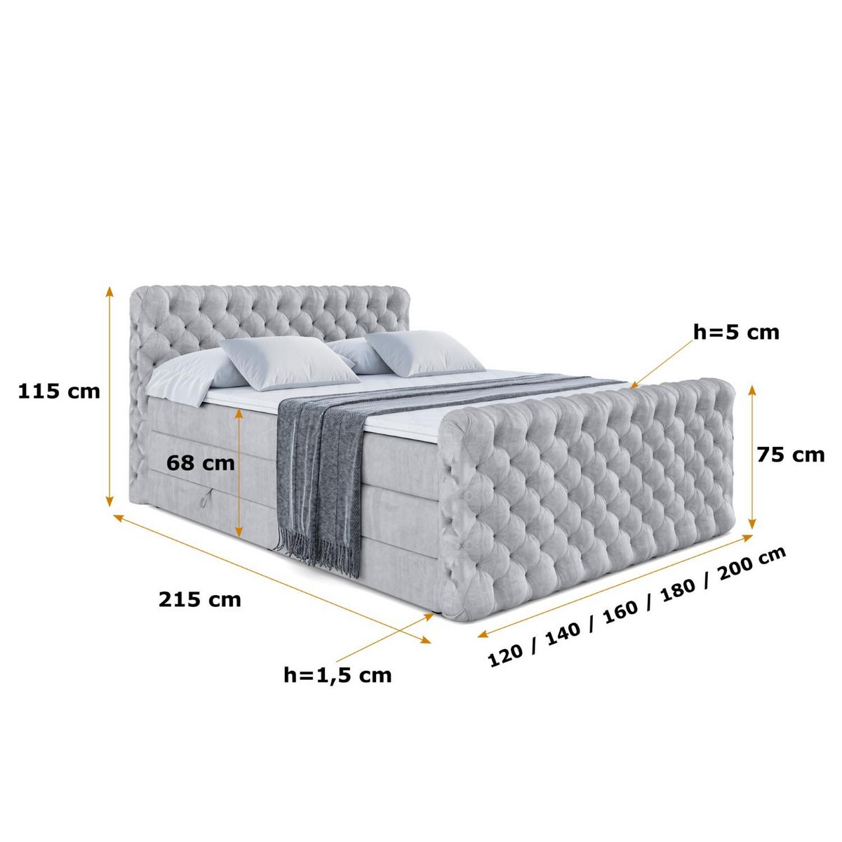 BOXSPRINGBETT BOXI8-Z KING - 180x200 - H3/H4 - Hellgrau - Hellgrau, Holzwerkstoff (180/200cm) - ALTDECOR