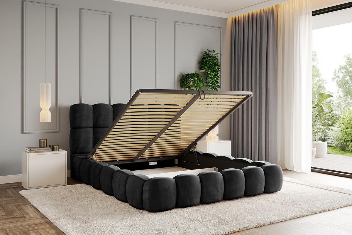 POLSTERBETT mit Bettkasten und Lattenrost, Boxbett ohne Matratze - LEYA 160x200 Schwarz - Schwarz, Holzwerkstoff/Textil (160/200cm) - ALTDECOR