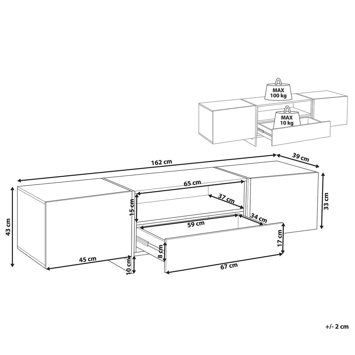 TV-MÖBEL Grau/Weiß/Schwarz Russel - Schwarz/Weiß, Holzwerkstoff (162/43/39cm) - Beliani