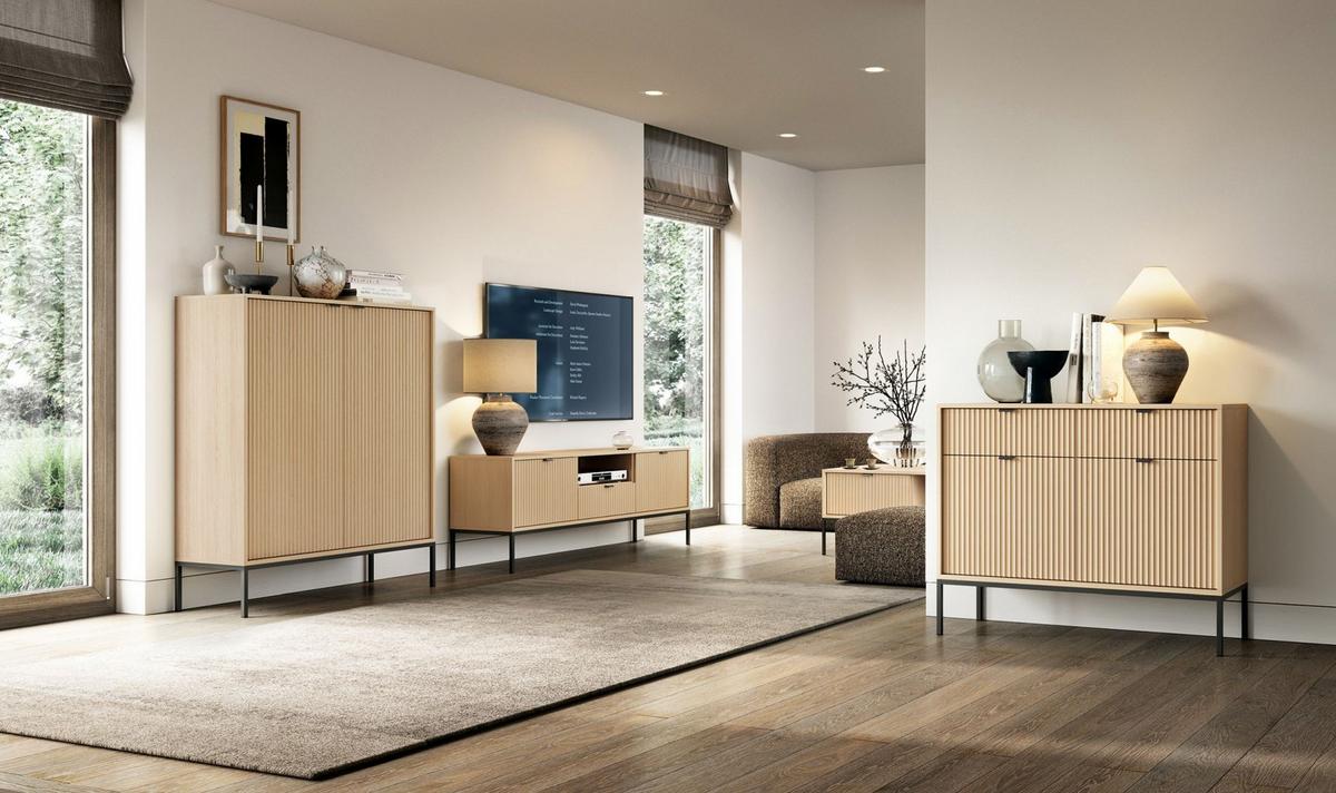 COUCHTISCH Vellore Holzoptik Eiche Schwarzgestell 104 x 68 cm - Beige/Schwarz, Holzwerkstoff/Metall (68/104/46cm) - Selsey