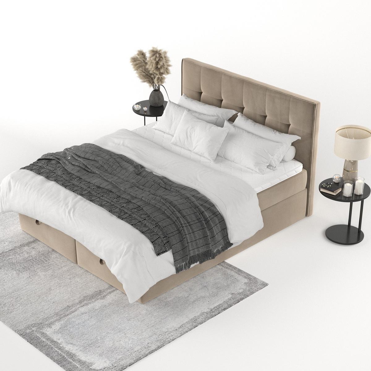 BOXBETT Tivra 160/200 cm Taupe im Paros Stoff - Taupe/Schwarz, Holz/Holzwerkstoff (160/200cm) - AltaBeds