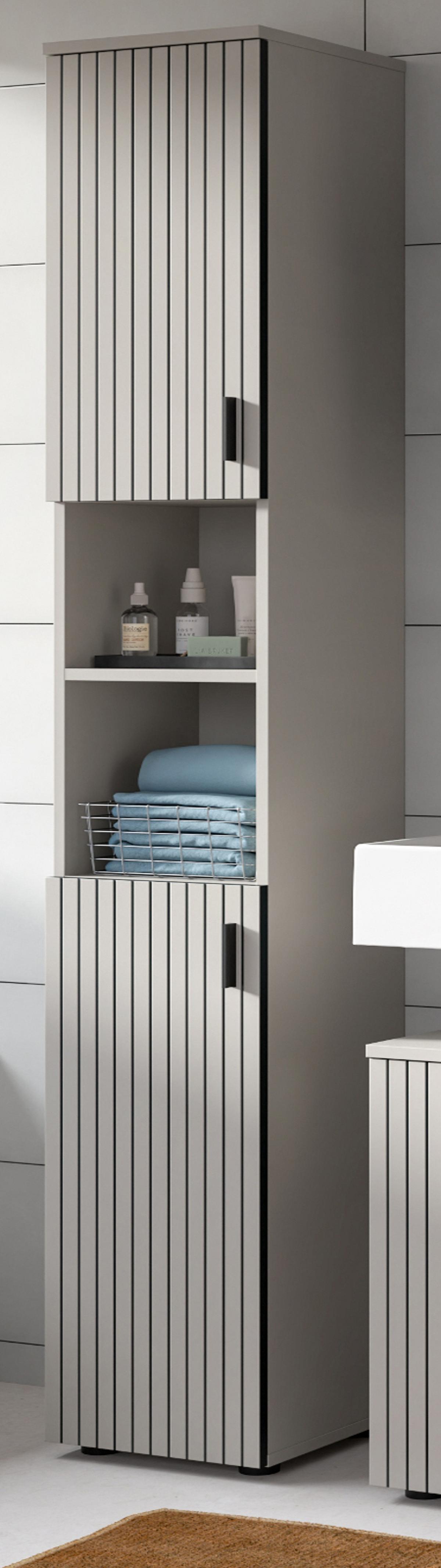 HOCHSCHRANK Kaschmir 30 x 192 cm, Badschrank mit 6 Fächern - Kaschmir/Schwarz, Holzwerkstoff/Kunststoff (30/192/30cm) - Inn.Furn
