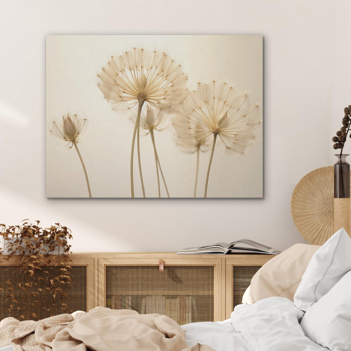 AKUSTIKBILD Sonnenlicht - Löwenzahn - Botanisch - Blumen Gemälde 80x60 cm - Creme, Kunststoff (80/60/0.9cm) - MuchoWow