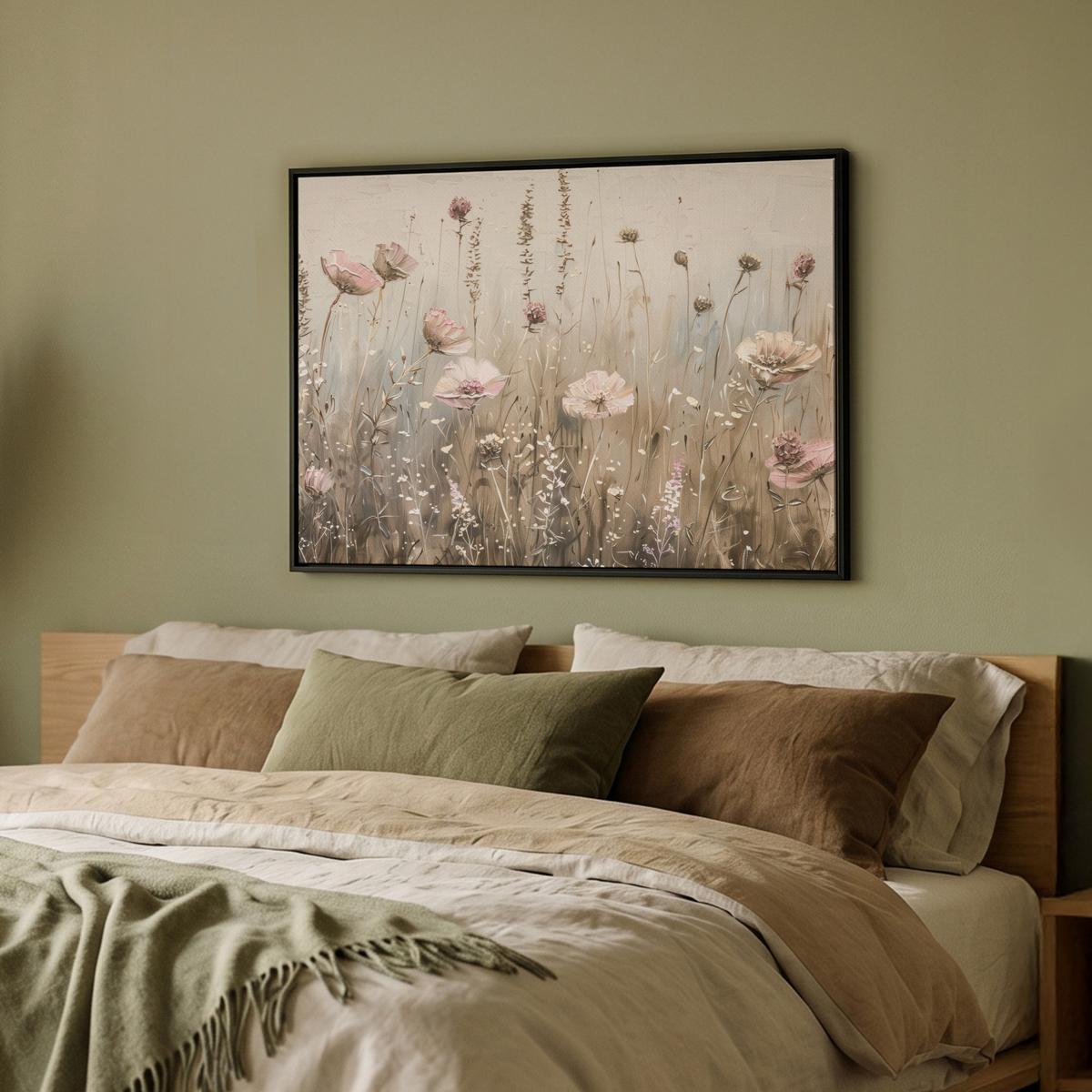 LEINWAND Bilder mit Rahmen - Blumen - Rosa - Modern - Beige - 80x60 - Beige, Textil (80/60cm) - MuchoWow