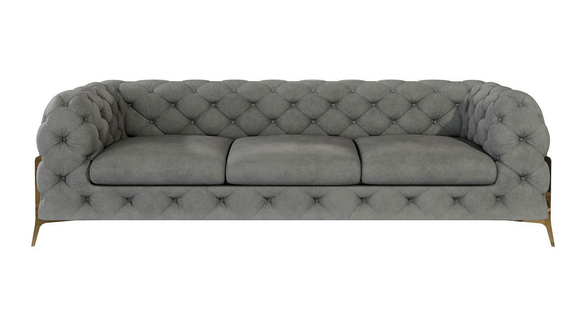 CHESTERFIELD-SOFA 3-Sitzer Lexi Grau Samt - Goldfarben/Grau, Holz/Textil (243/75/100cm) - S-Style Möbel