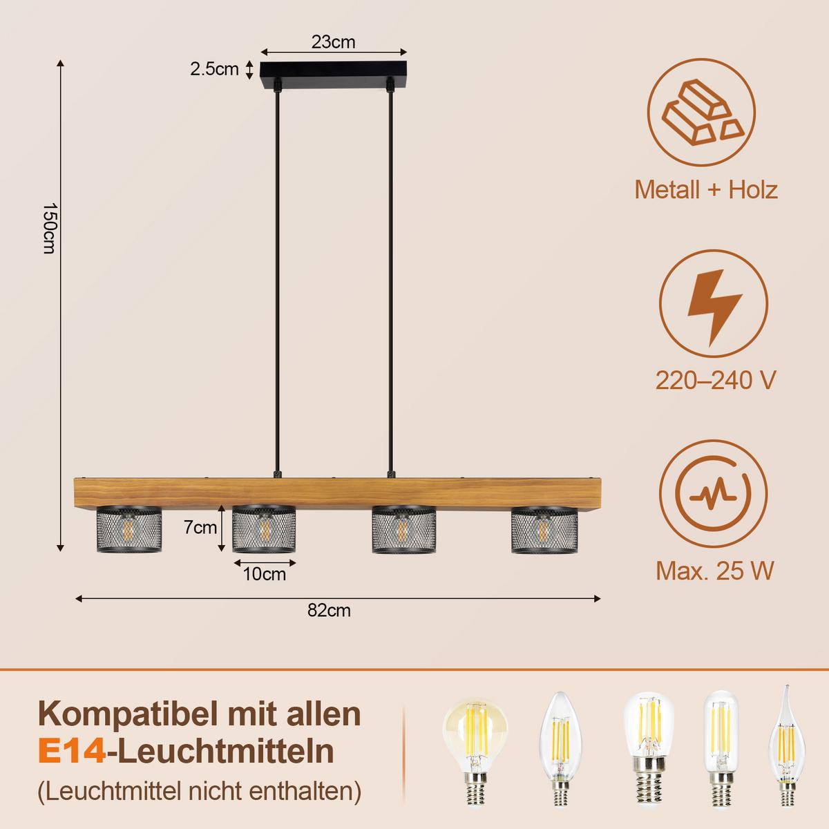 PENDELLEUCHTE Torvik 82/10/150 cm - Schwarz/Braun, Holz/Metall (82/10/150cm) - ZMH
