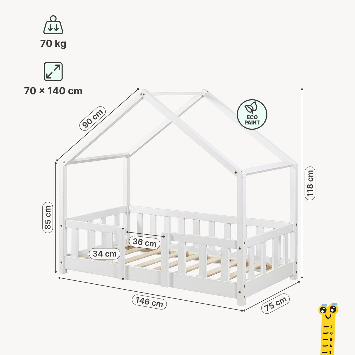 HAUSBETT Treviolo mit Matratze - Weiß, Holz/Textil (70/140cm) - [en.casa]