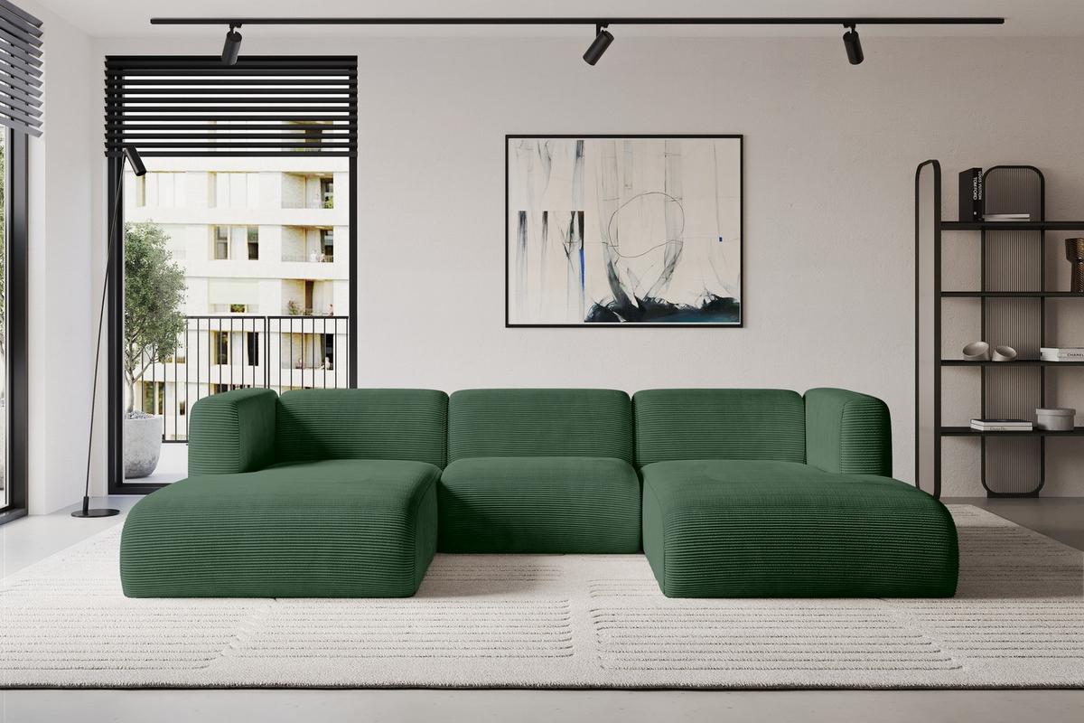 WOHNLANDSCHAFT MIRA-U1 317x179x70 Grün Cord - Salbeigrün/Schwarz, Holzwerkstoff/Kunststoff (317/70/179cm) - ALTDECOR