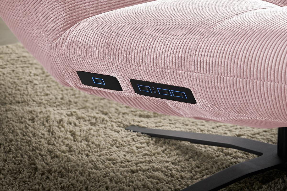 RELAXLIEGE LETICIA Pink Cord Drehbar (360°), Relaxfunktion - Schwarz/Rosa, Textil/Metall (82/115/156cm) - KAWOLA