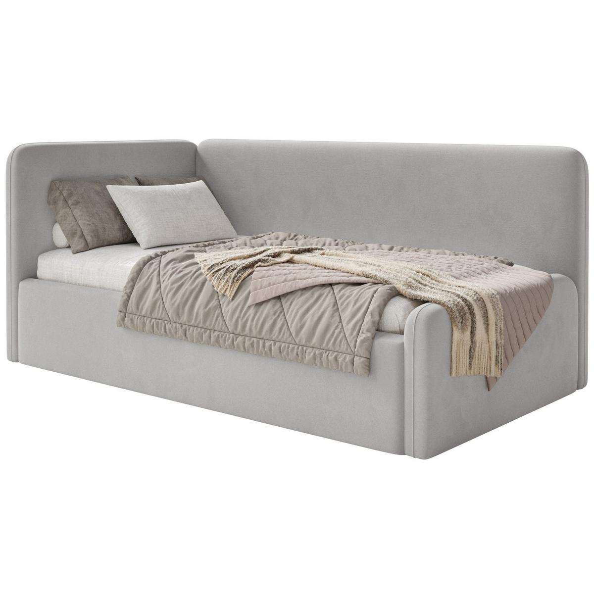 JUGENDBETT Fanko Samt Hellgrau 90x200 cm - Hellgrau/Schwarz, Kunststoff/Textil (90/200cm) - Selsey