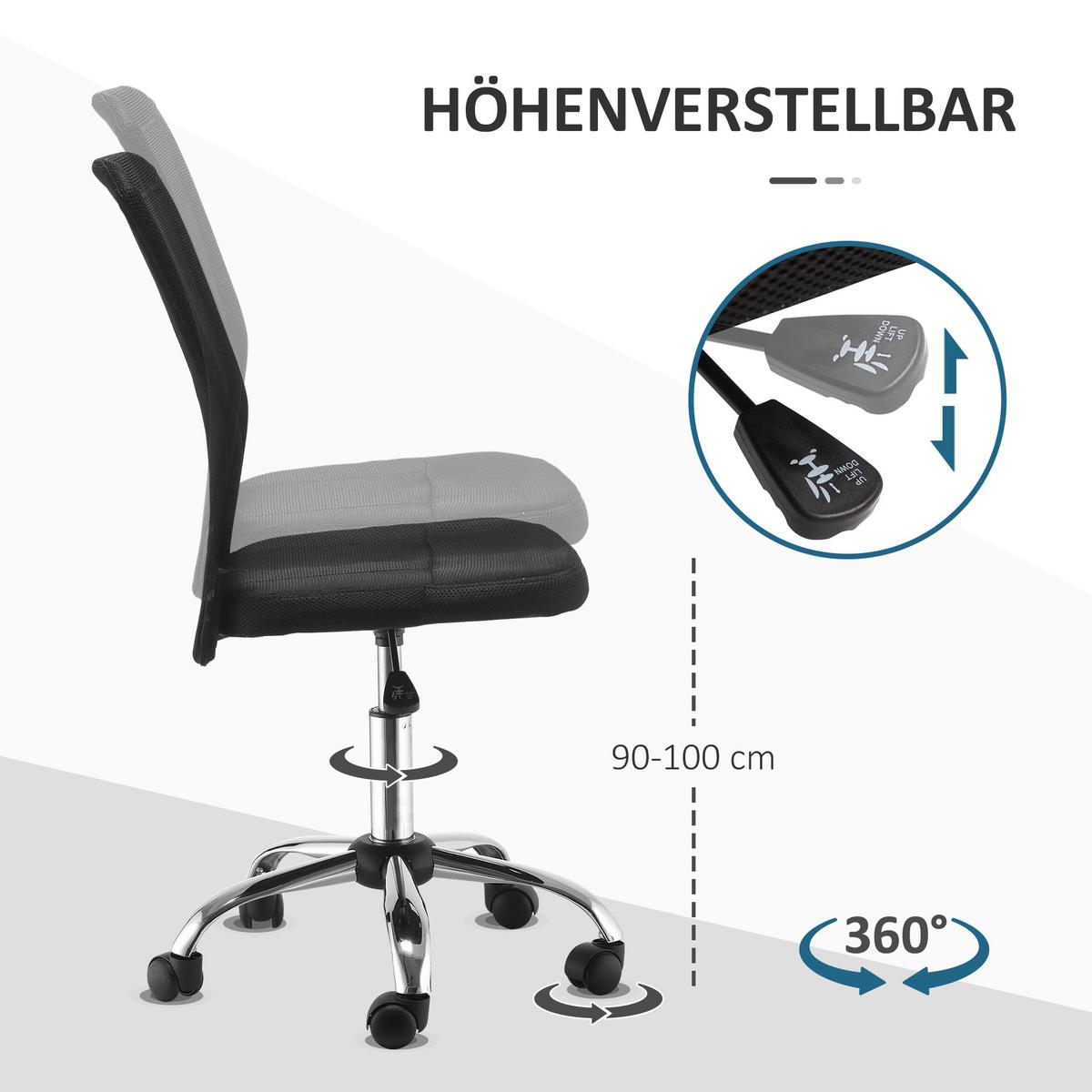 BÜROSTUHL, Ergonomisch, Schwarz - Schwarz, Metall (58/100/43cm) - Vinsetto