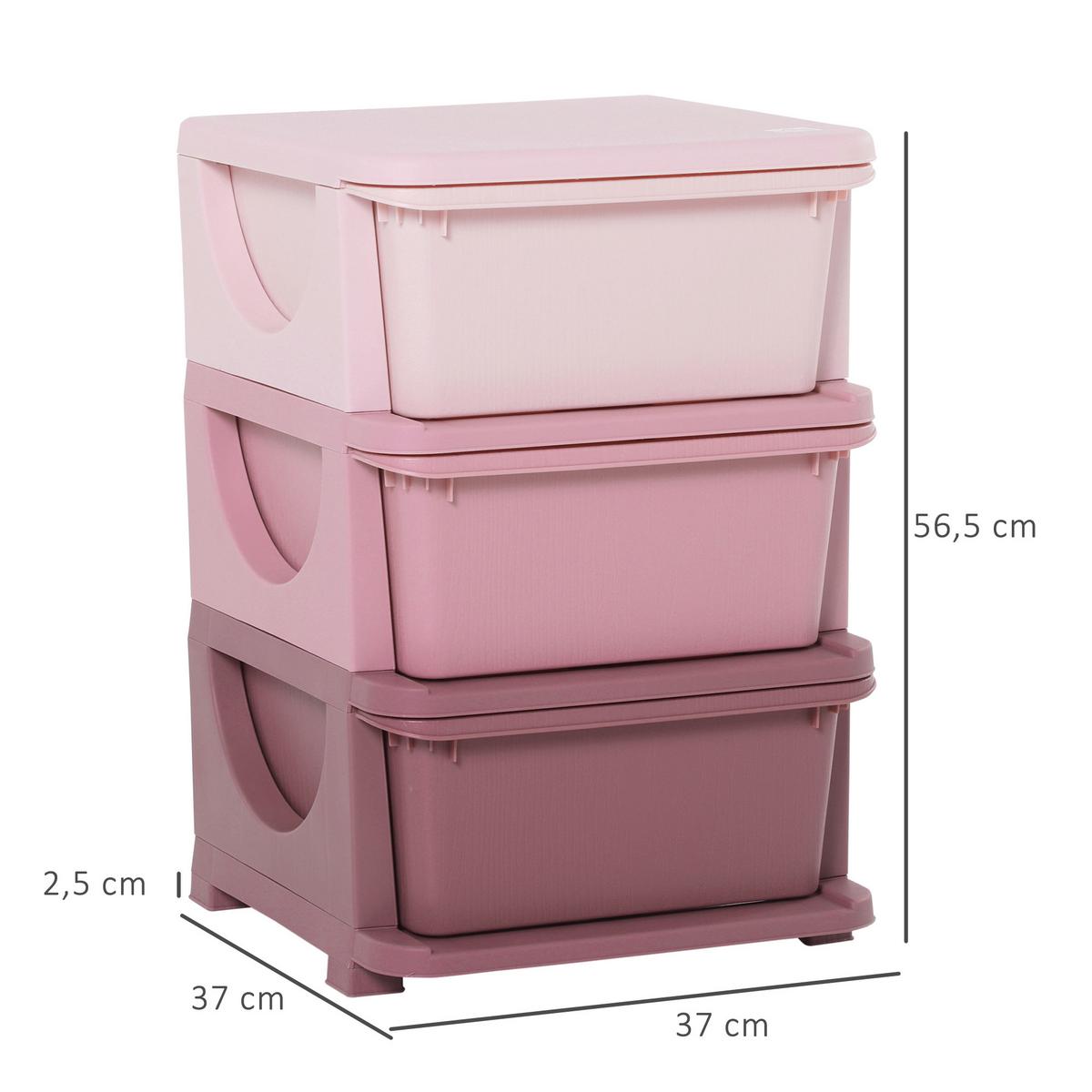 AUFBEWAHRUNGSBOXEN für Kinder, 3 große Schubladen, Kunststoff, Rosa - Rosa, Kunststoff (37/56.5/37cm) - HOMCOM