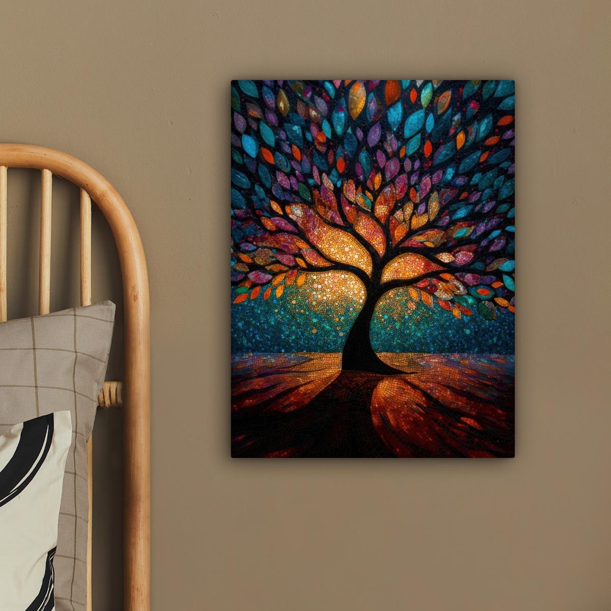 LEINWANDBILD Mosaik - Bunt - Baum - Äste Room Decor 30x40 cm - Multicolor, Textil (30/40cm) - MuchoWow