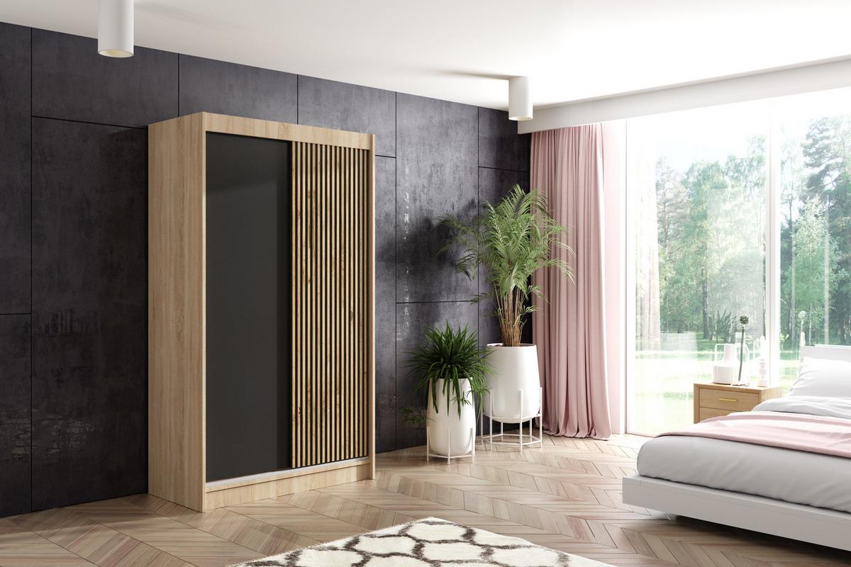 KLEIDERSCHRANK VILAN mit Lamel/LED - 120 cm - Sonoma Eiche|Eiche Wotan - Eiche Wotan/Sonoma Eiche, Holzwerkstoff (120/215/61cm) - ALTDECOR