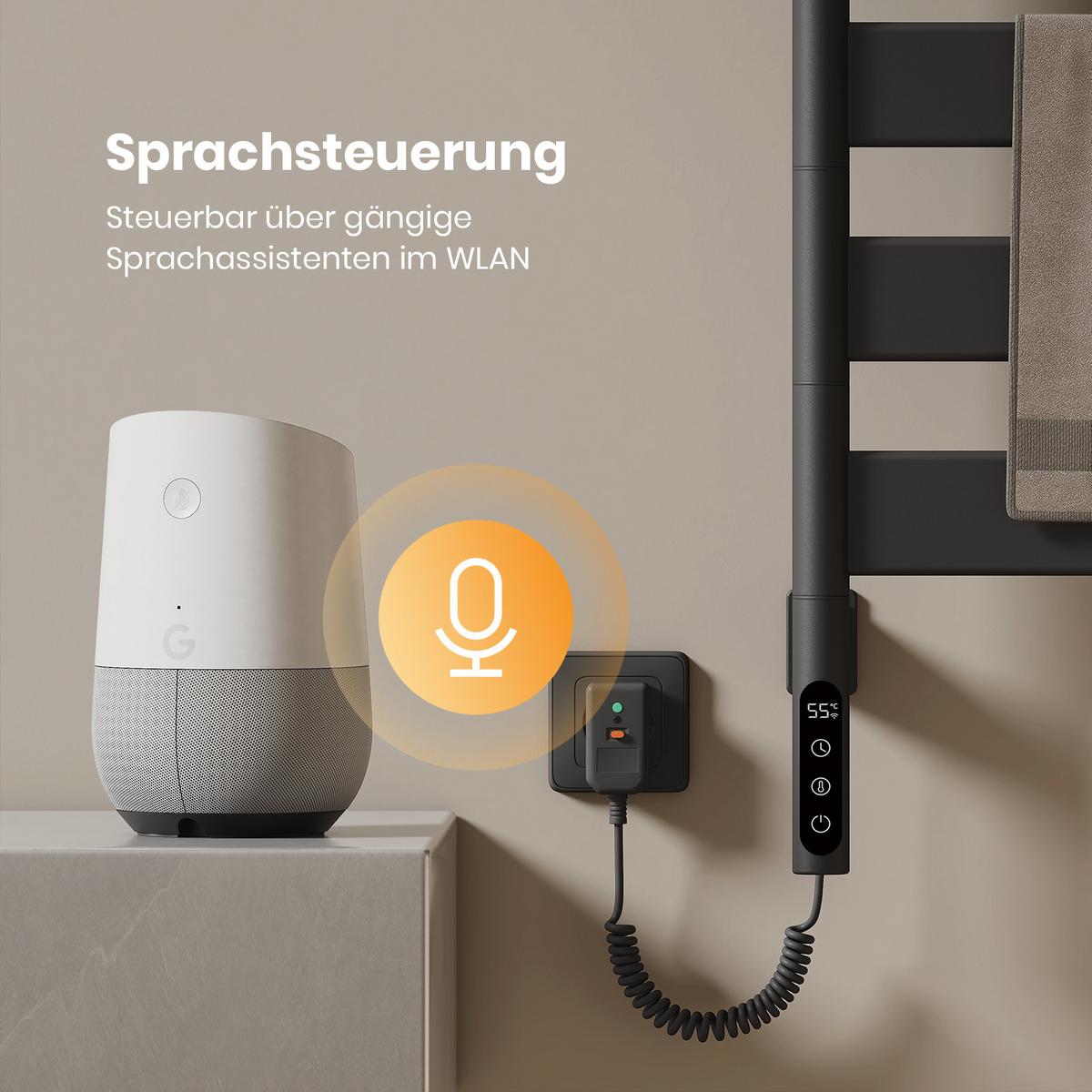 HEIZKÖRPER Handtuchheizkörper Intelligentes Heizsystem mit Ablage Schwarz 76/45 cm - Schwarz, Metall (45/76/14cm) - EMKE