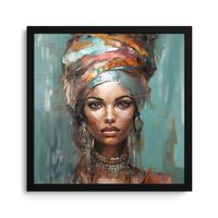 POSTER MIT RAHMENGERAHMTES BILD Frau - Kunst - Schmuck - Porträt 40x40 cm - Blaugrau, Papier (40/40cm) - MuchoWow