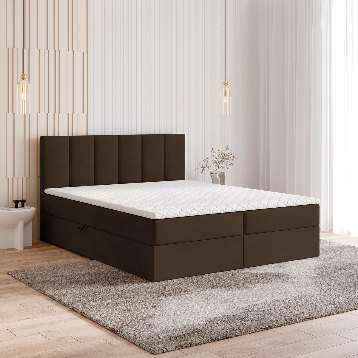 BOXBETT MERIL 140x200 cm mit Matratze und Topper - Braun - Braun, Holz (140/200cm) - MASSENO