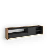 LOWBOARD, Schwarz und Eiche, 207/37/50cm, mit Led - Schwarz, Holzwerkstoff (207/50/37cm) - Skraut Home