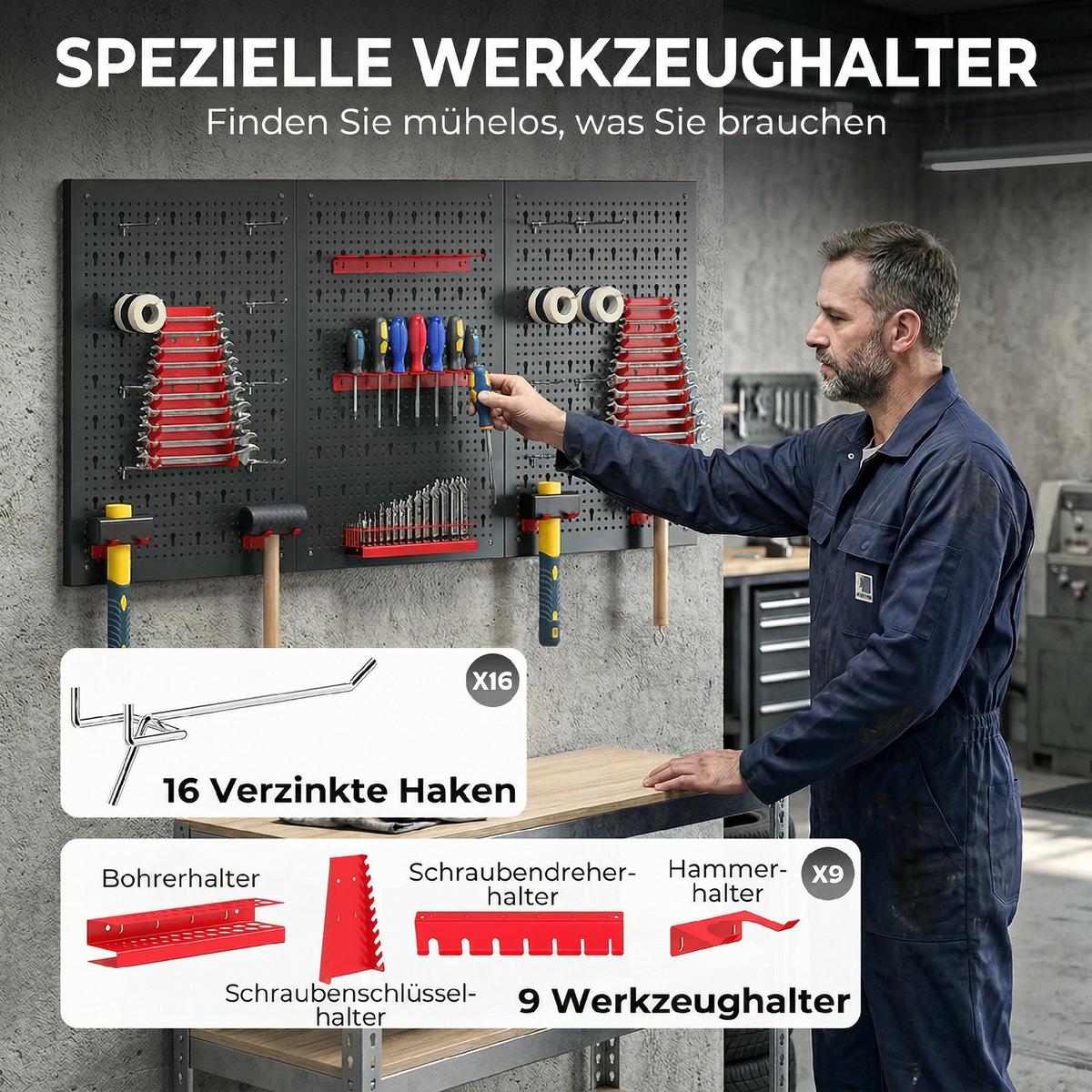 WERKZEUGWAND 28er Set Stahl Schwarz Rot - Schwarz, Metall (40/2/60cm) - HOMCOM