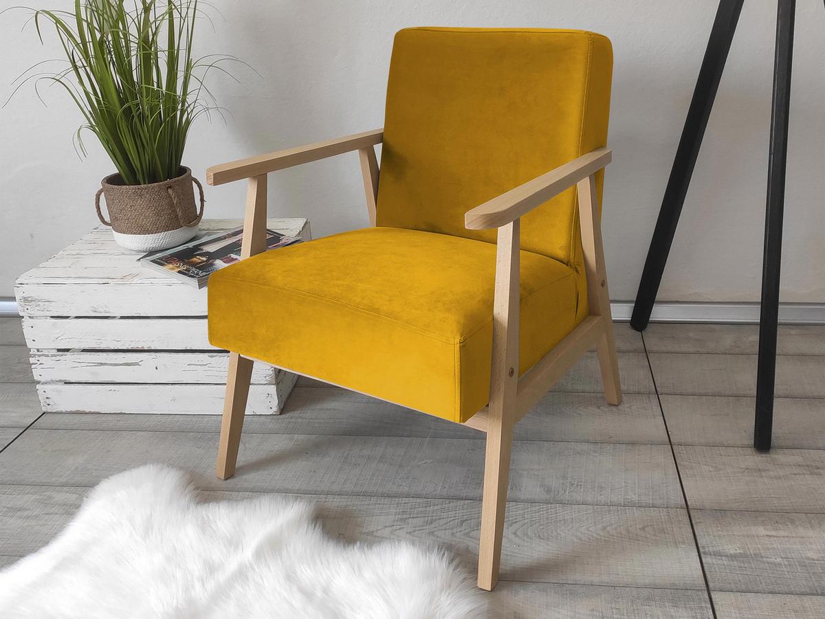 SESSEL Retro - Gelb/Naturfarben, Holz/Textil (59/76/67cm) - MIRJAN24