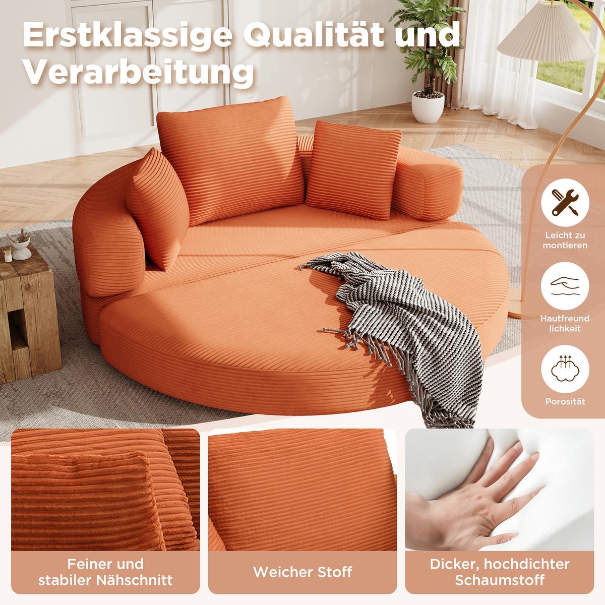 SOFABETT Klappbares Gästebett & Modulares Sofa aus weichem Cord-Stoff - Dunkelorange, Textil (173/40/176cm) - Urban Meuble