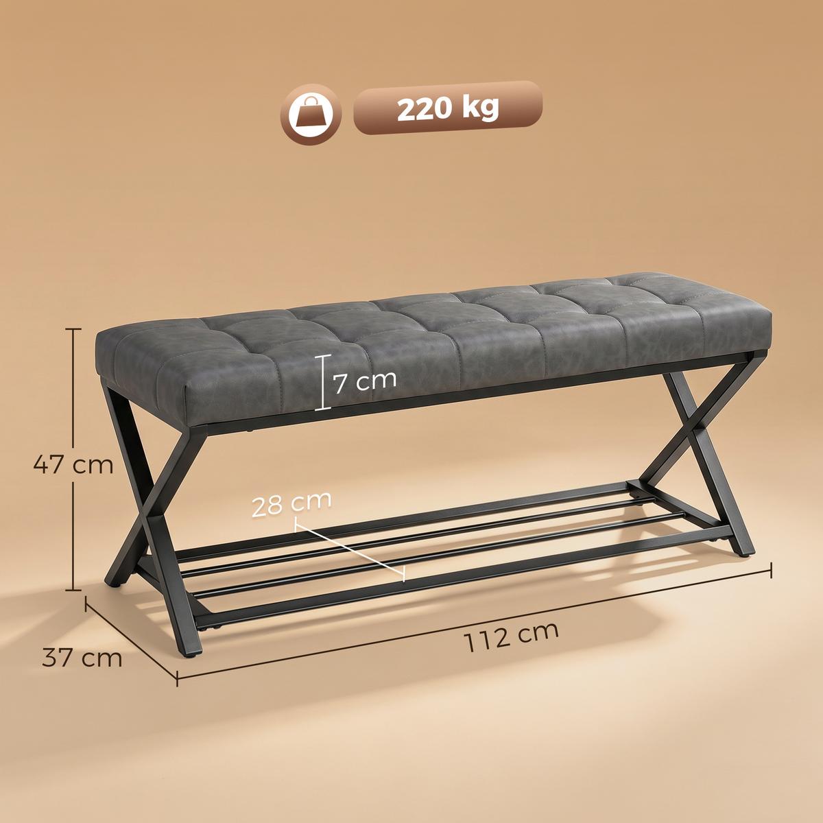 SCHUHBANK Kunstleder Kohlenstoffstahl Dunkelgrau - Dunkelgrau/Schwarz, Kunststoff/Textil (112/47/37cm) - HOMCOM