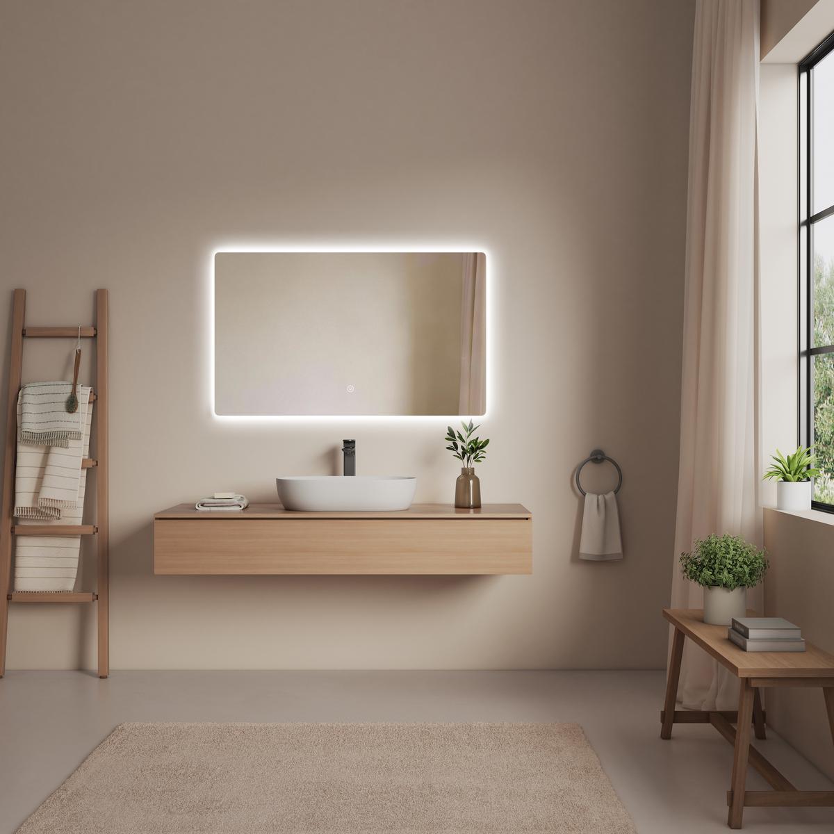 BADSPIEGEL LED abgerundet 3 Farbtemperaturen Touch-Schalter 100/60 cm - Transparent, Glas (100/60/3cm) - EMKE