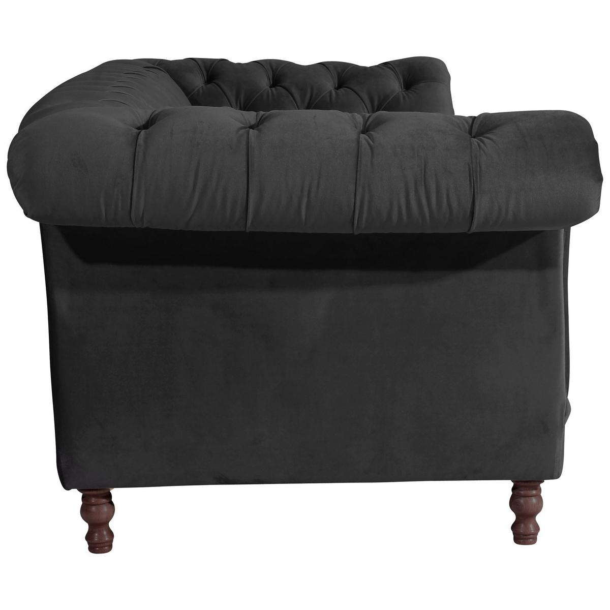 CHESTERFIELD Sofa 3-Sitzer Kaylin Samtvelours schwarz - Schwarz, Kunststoff (253/80/100cm) - 58aufmkessel