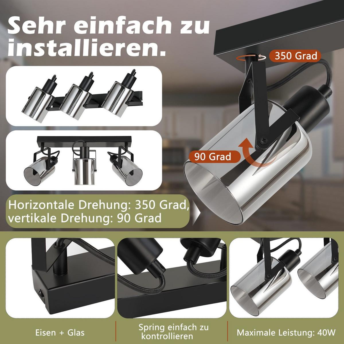 DECKENSTRAHLER Minden 3-flammig 44/9.5/18 cm - Schwarz, Metall (44/9.5/18cm) - Nettlife