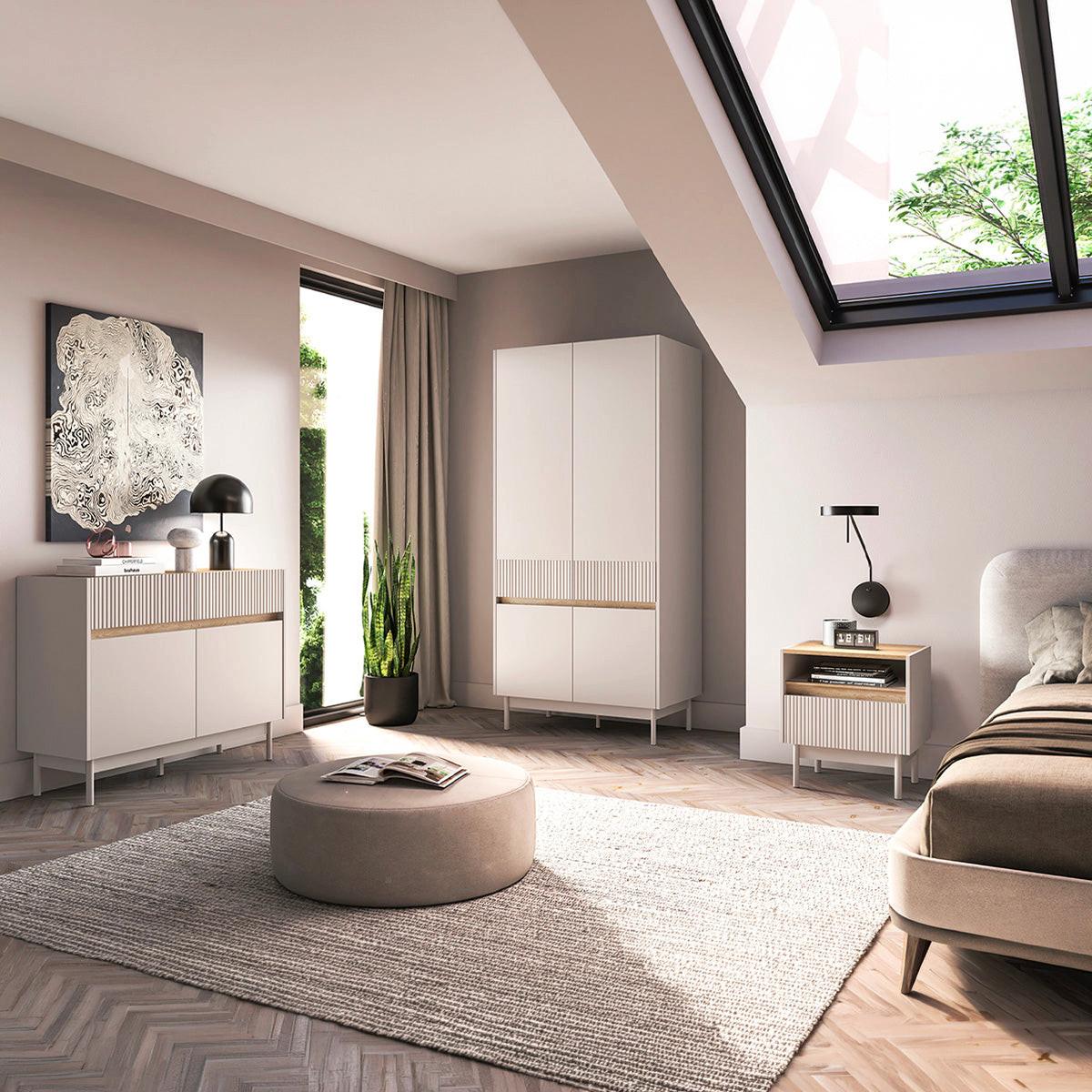 SCHRANK 4 Türen Connie Kaschmir und Holz - Beige, Holzwerkstoff (91.9/192.8/53cm) - Petits-meubles