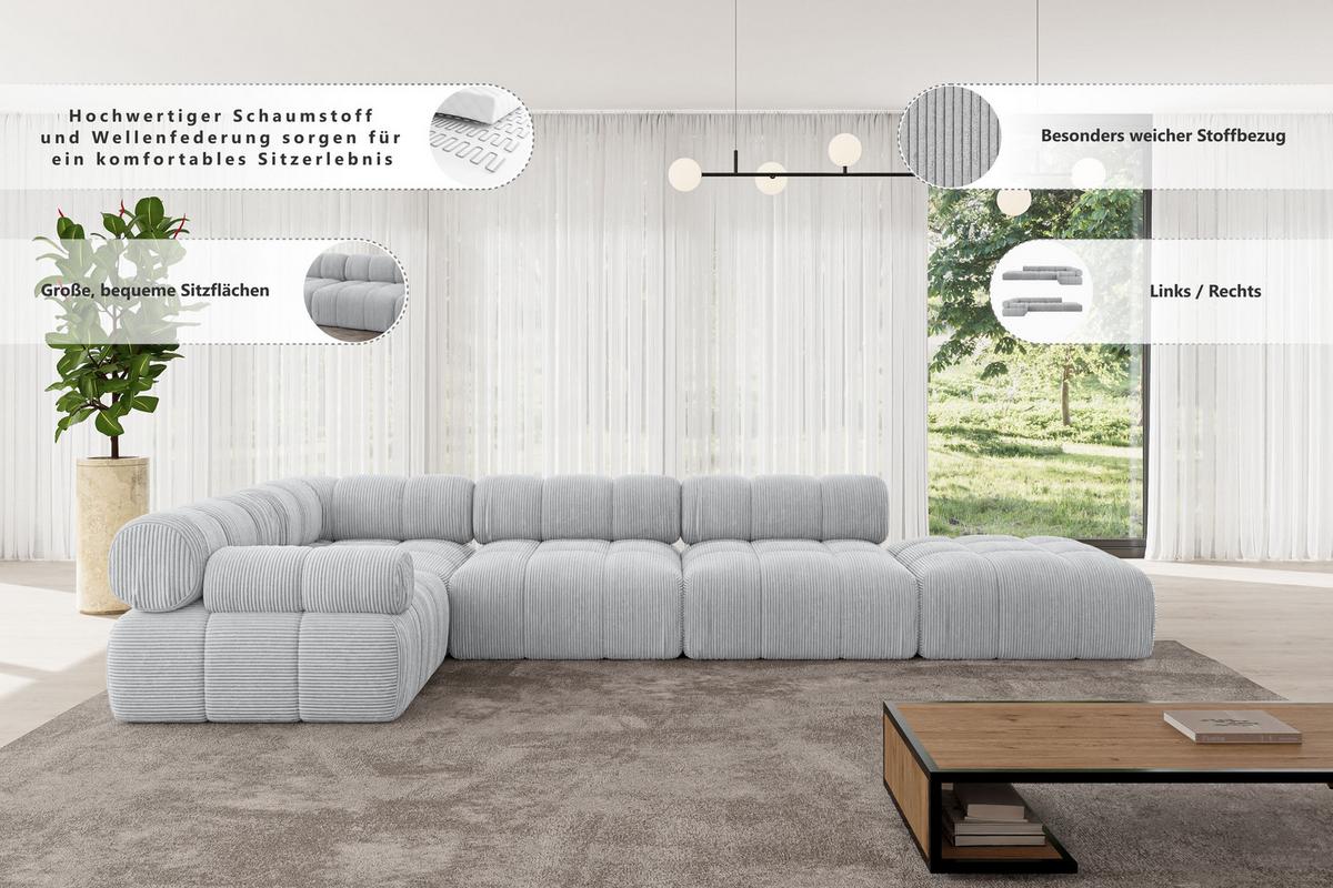 ECKSOFA modulares Sofa Felto-L2 - 380x190x70 cm Apricot Velours - Koralle, Holzwerkstoff/Textil (380/190cm) - ALTDECOR