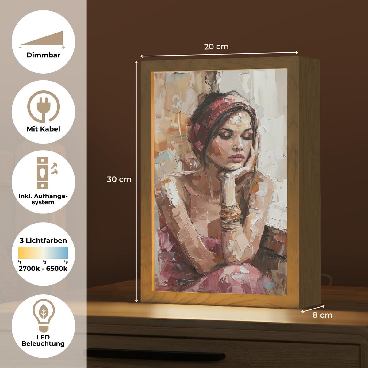 WANDLEUCHTE Frau - Lackierung - Porträt - Modern 20x30 cm - Braun, Holzwerkstoff (20/30/8cm) - OnlyWow