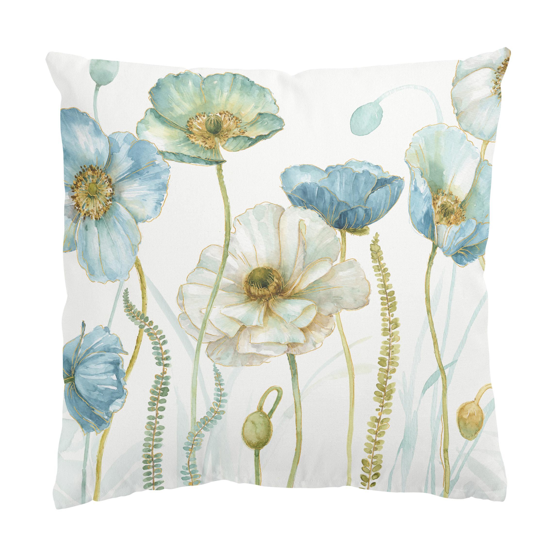 DEKOKISSEN Blüten in Gold und Blau 40/40 cm - Blau, Textil (40/40/10cm) - Bilderwelten