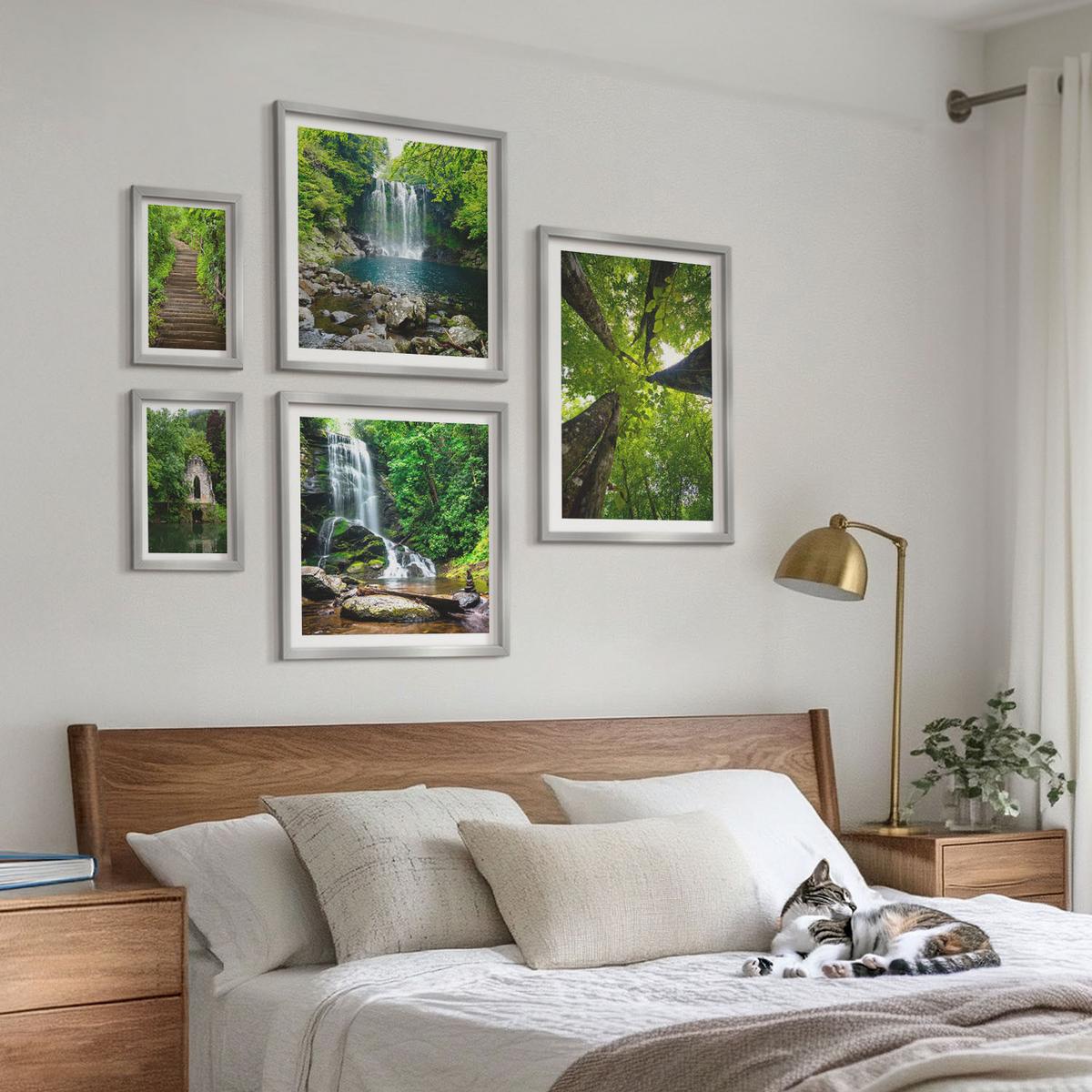 BILDER SET 5er Set - 50x50 cm & 20x30 cm & 40x60 cm Silberner Rahmen - Denkmäler Europas in warmen Farben - Silberfarben, Kunststoff (40/60cm) - TULUP