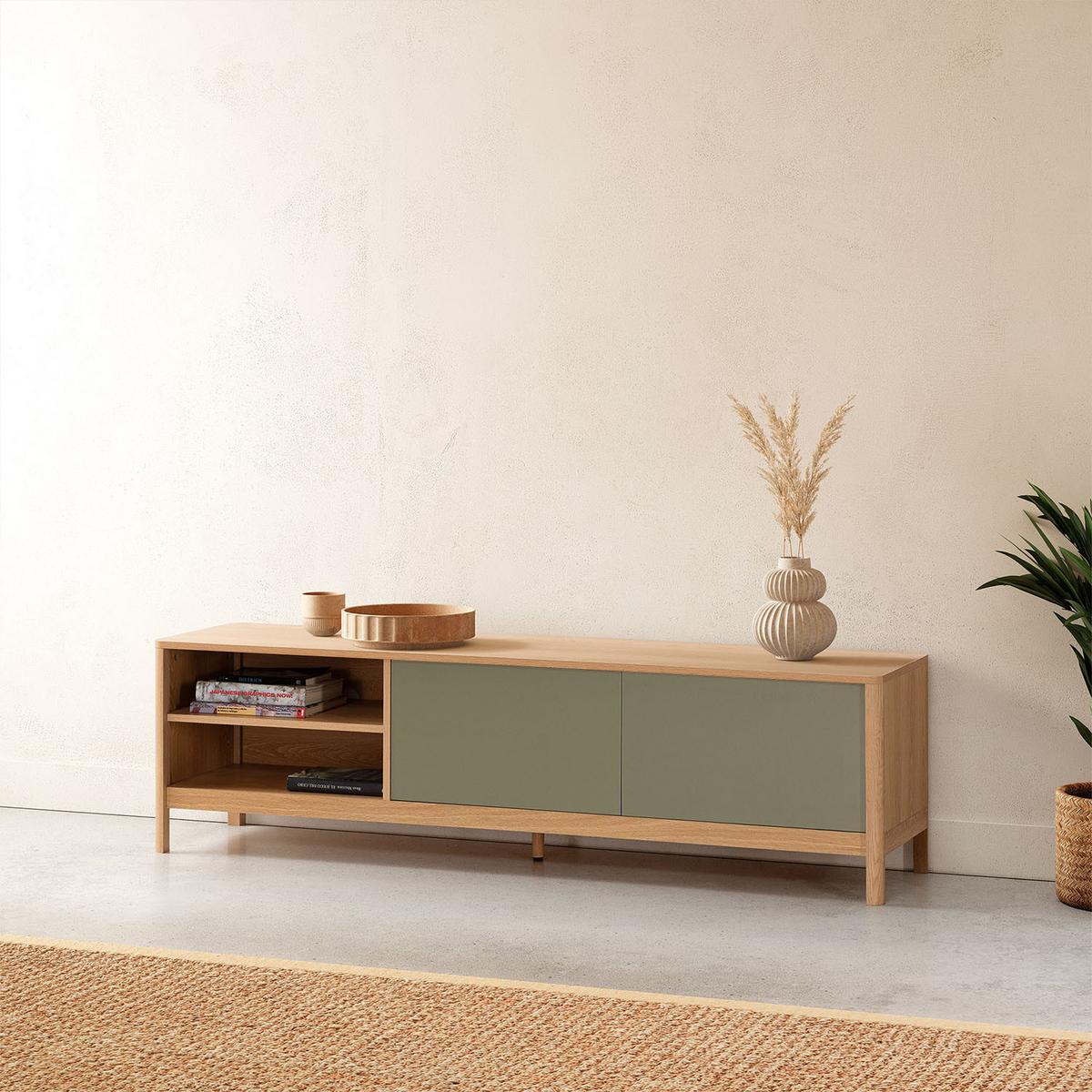 TV-ELEMENT Nassau 2 türen Eichenfarbe/grün - Grün, Holzwerkstoff (160/45/40cm) - VS Venta-stock